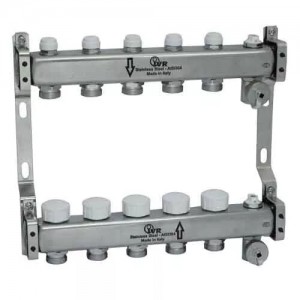 Комплект колекторів 5 виходів з запорним клапаном, під електропривід, з нержавіючої сталі 1