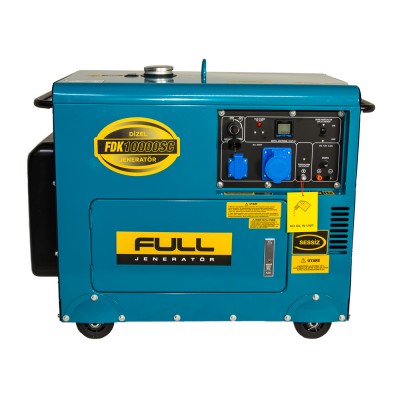 
					Генератор дизельный FULL FDK10000SC, 1-фазный 230V, 50Hz, 9.4kVA/7.5kW, бак 30 л, расход 2 л/ч, ручной/стартер (без АКБ), 900х520х700 мм, 170 кг