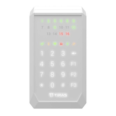 Клавіатура Tiras K-PAD16+ White на 16 індикаторів зон з вбудованим зчитувачем NFC/Mifare Клавіатура Tiras K-PAD16+ White на 16 індикаторів зон з вбудованим зчитувачем NFC/Mifare