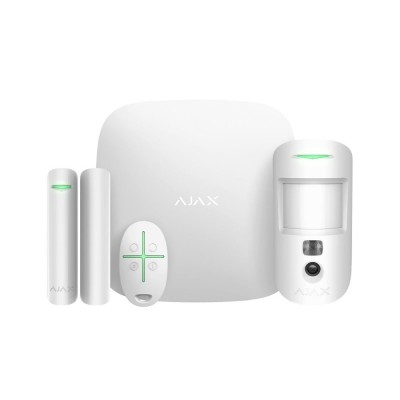 Комплект бездротової охоронної сигналізації Ajax StarterKit Cam Plus HDR White з WiFi, 2G, 3G, 4G, Ethernet, фотоверифікацією тривог
