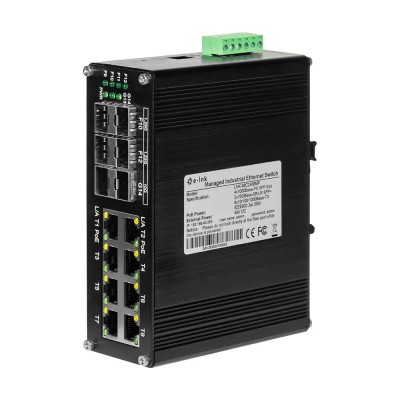 PoE-комутатор 14-портовий керований L2+ E-LINK ETH-IMC2408MP гігабітний з 8 портами PoE, 240W